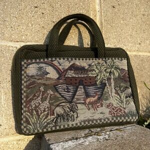 Gregg USA Tapestry Handbag Bible Holder Olive Green Animals Wildlife Vintage XL